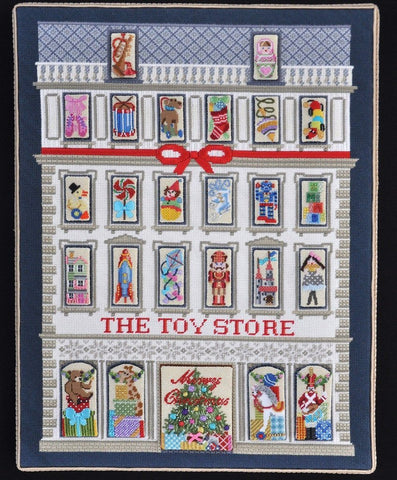 Kirk & Bradley's Toy Store advent calendar needlepoint stand-up