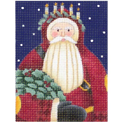 Candlelight Santa Blue Background Painted Canvas Melissa Shirley Designs 