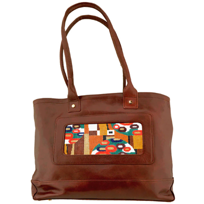 Italian Leather Tote Bag - Dark Brown | Needlepoint.Com