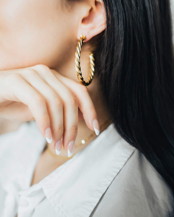 18ct Gold Braided Creole Hoop Earrings