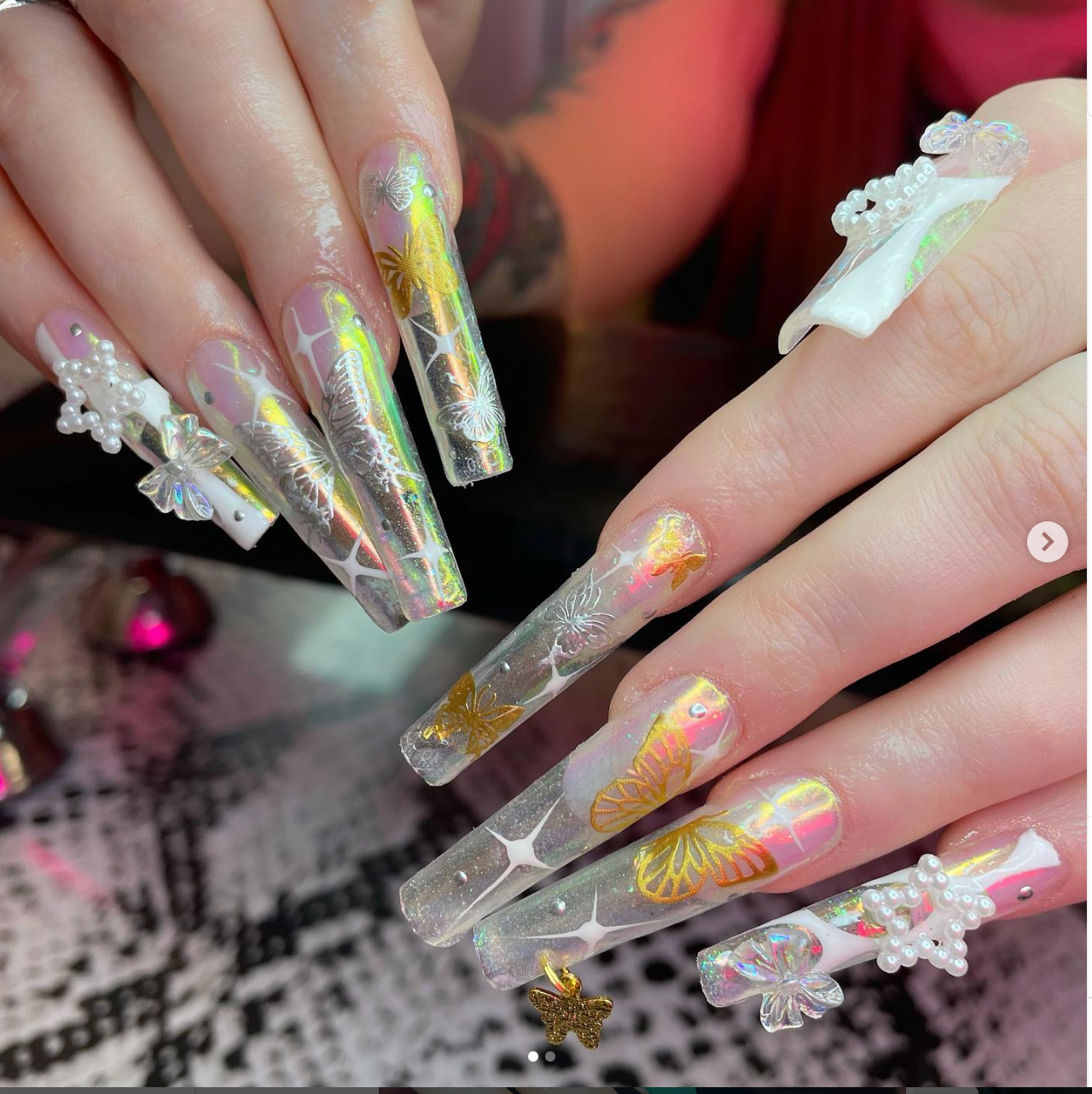 iridescent magical butterglies nail art extensions by DJ and nail artist APH at venom salon in Bristol