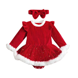 Little girl Christmas dress - Baby girl Christmas set with headband | Petit  Balthazar