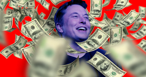 Digital edit of Elon Musk surrounded by dollar bills