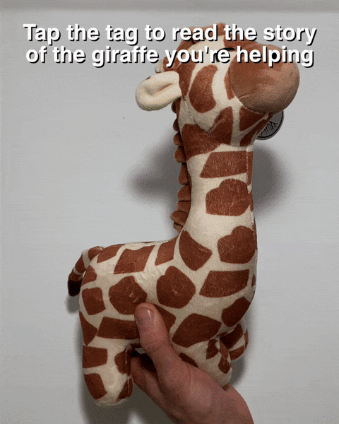 tap the tag to see the story of the giraffe you are helping