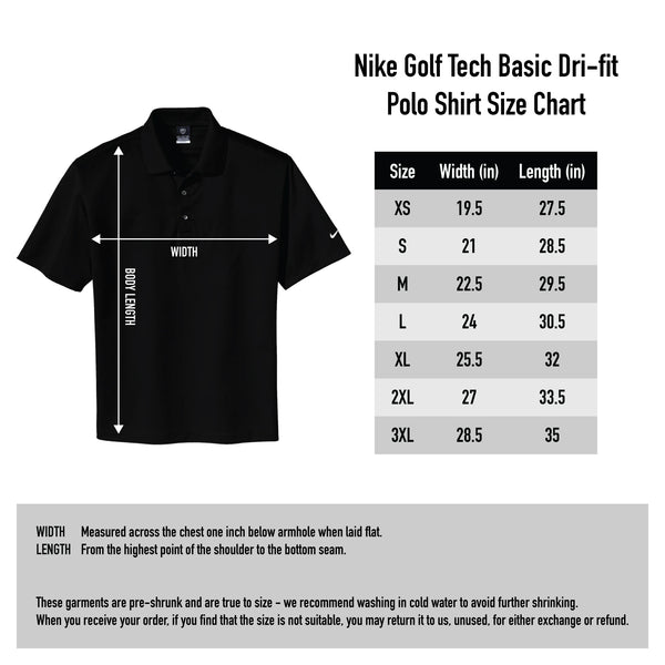 dri fit shirt size chart