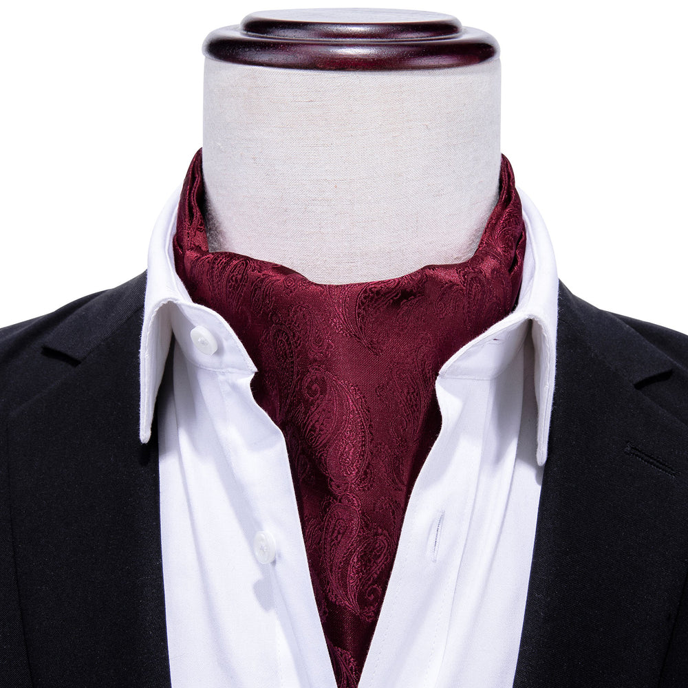 Brown Red Paisley Silk Cravat Woven Ascot Tie Pocket Square Handkerchi ...