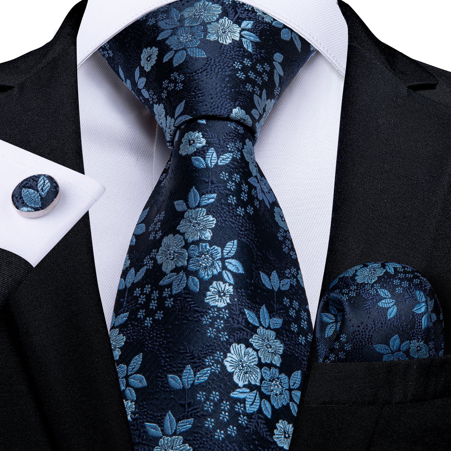 Stylish Blue Floral Design Tie Set – DiBanGuStore