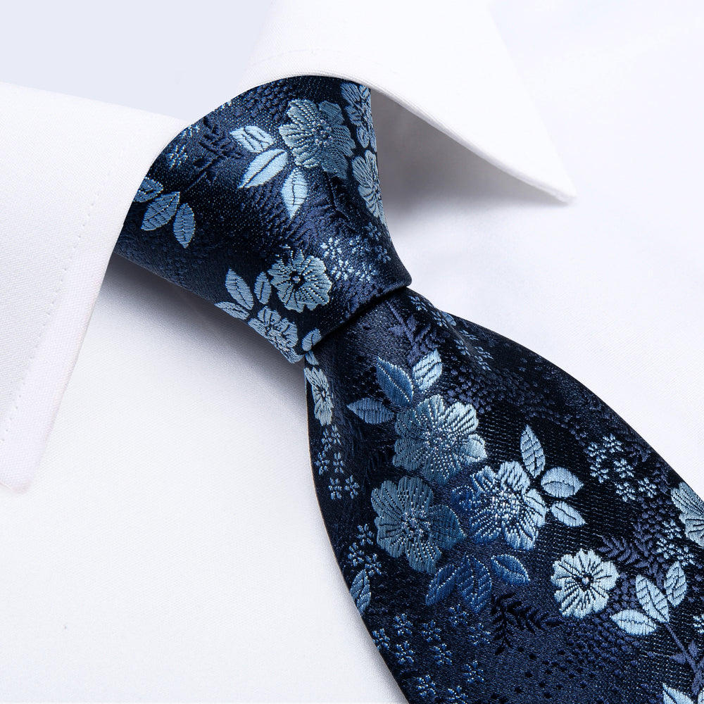 Stylish Blue Floral Design Tie Set – DiBanGuStore