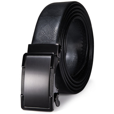 New Black Plaid Metal Buckle Genuine Leather Belt 43 inch to 63 inch, 160cm/63inch