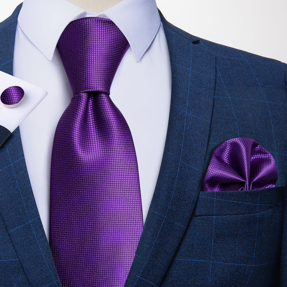 Purple Solid Tie Hanky Cufflinks Set (575628214314)