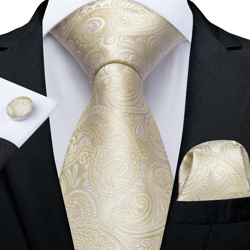 Beige Paisley Tie Pocket Square Cufflinks Set – DiBanGuStore
