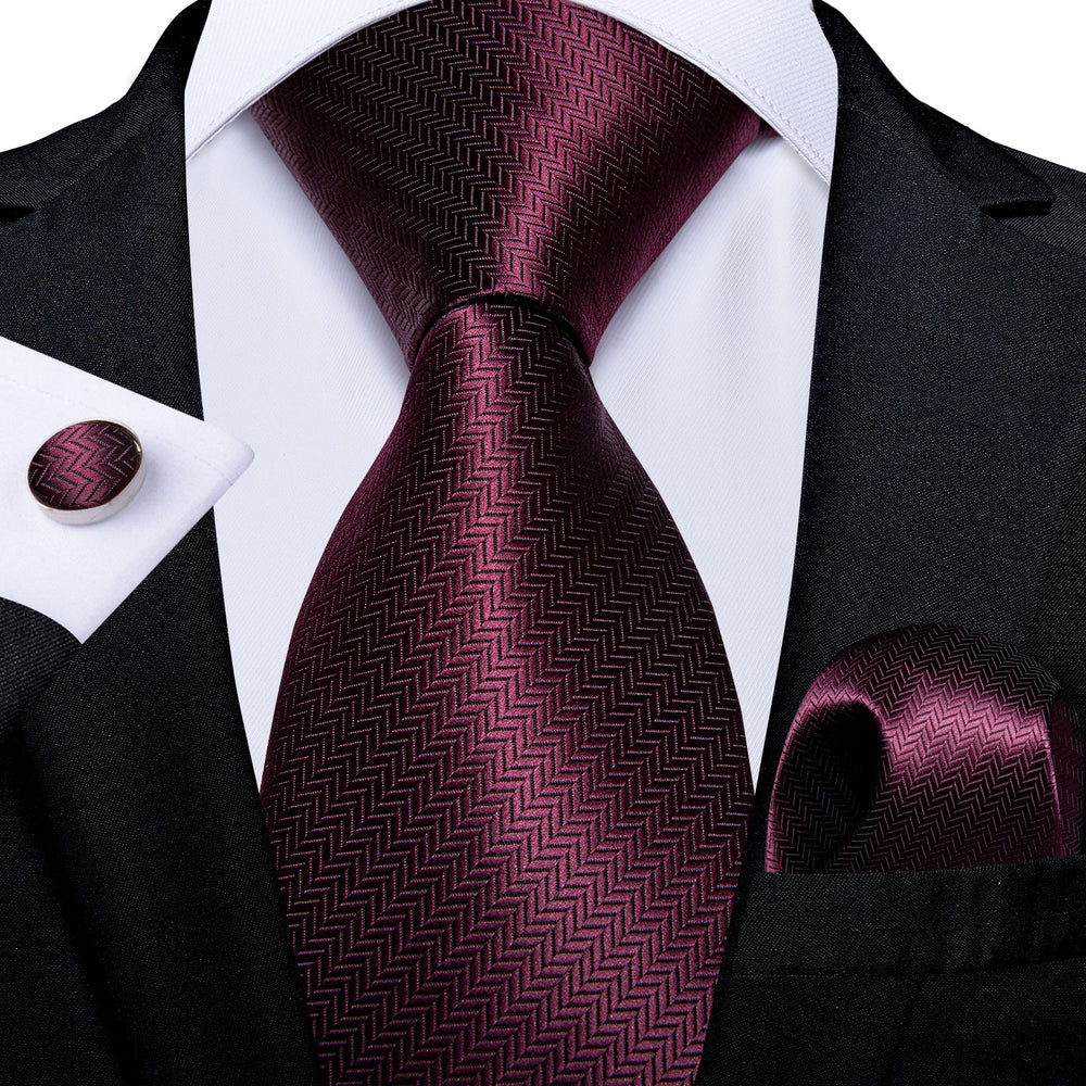 Novelty Burgundy Solid Men's Tie Handkerchief Cufflinks Set – DiBanGuStore