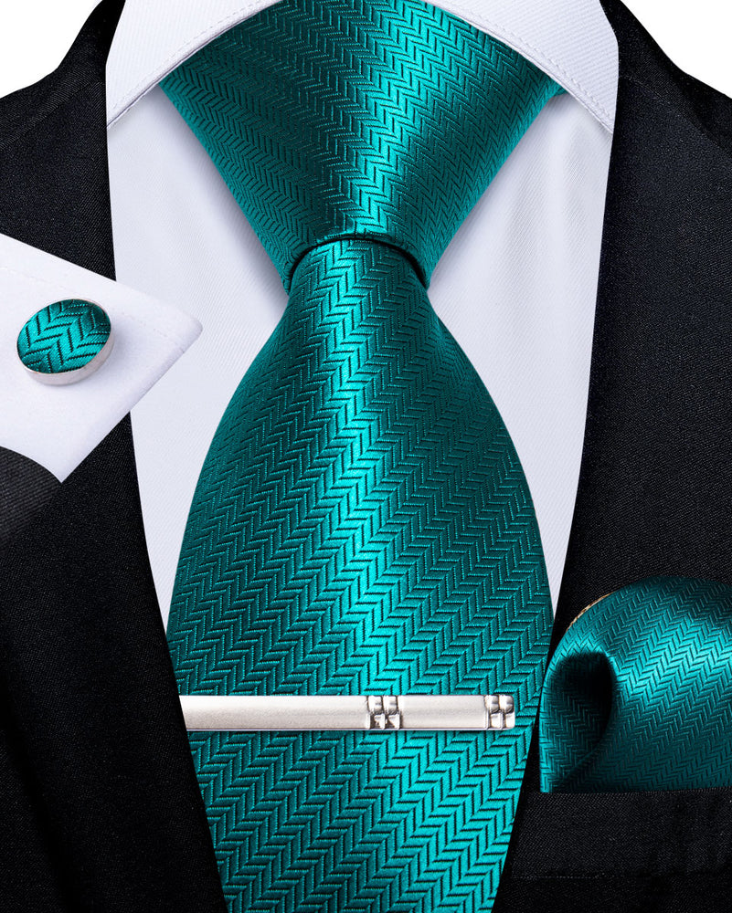 
                
                    Load image into Gallery viewer, New Novelty Teal Solid Men&amp;#39;s Tie Handkerchief Cufflinks Clip Set
                
            