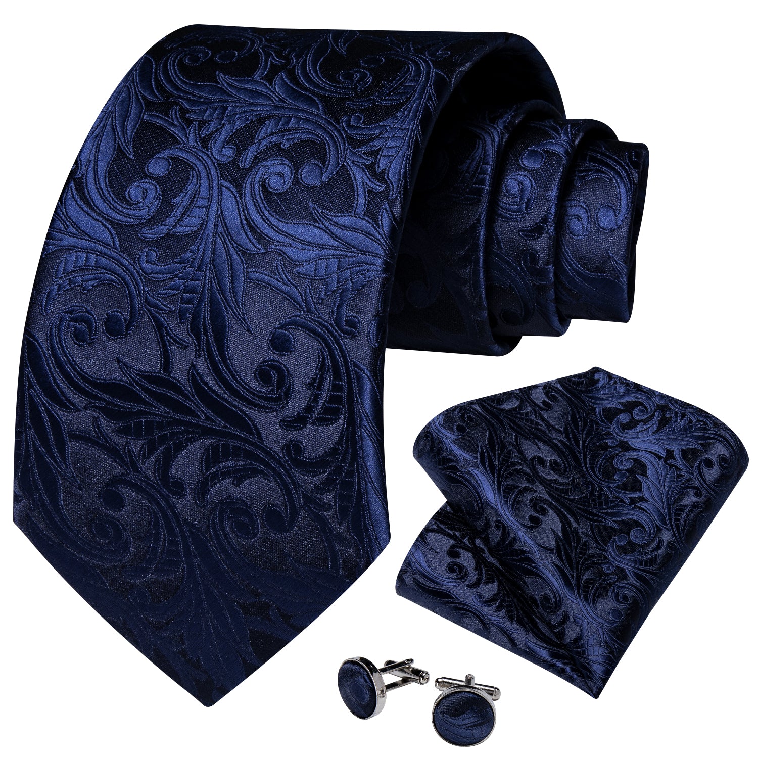 Blue Floral Paisley Men's Silk Tie Handkerchief Cufflinks Set ...