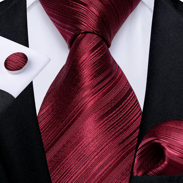 Red Striped Men's Silk Tie Handkerchief Cufflinks Set – DiBanGuStore