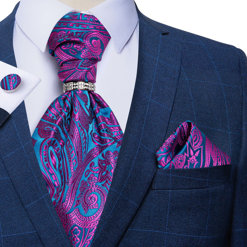 Purple Paisley Silk Cravat Woven Ascot Tie Pocket Square Cufflinks Wit ...