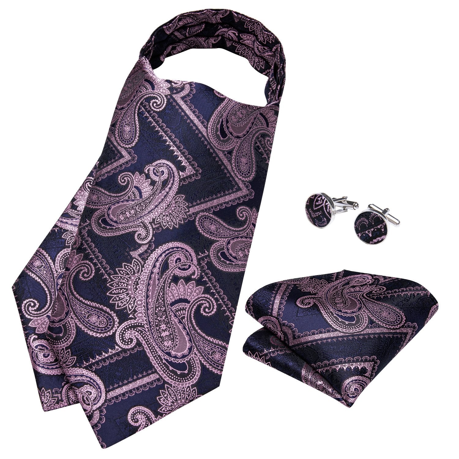 Purple Blue Paisley Silk Cravat Woven Ascot Tie Pocket Square Cufflink ...
