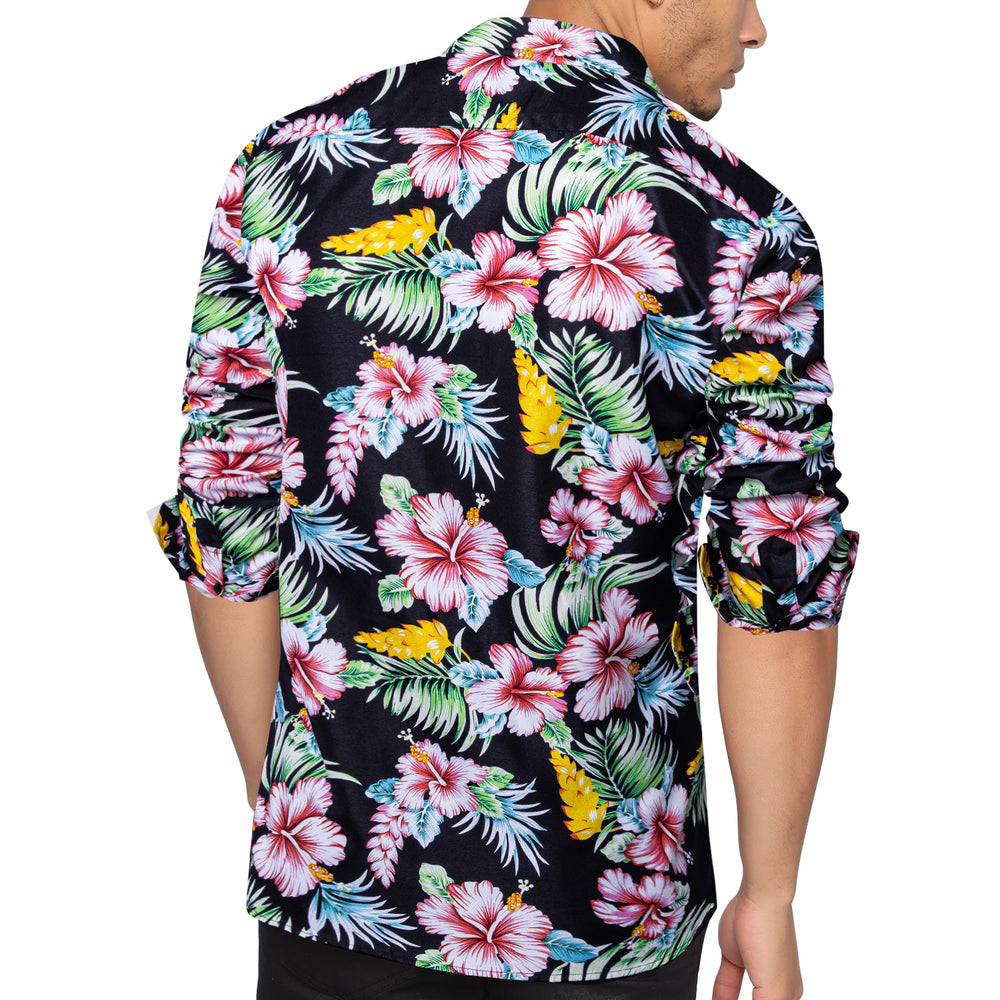 New Black Yellow Floral Cotton Men's Shirt – DiBanGuStore