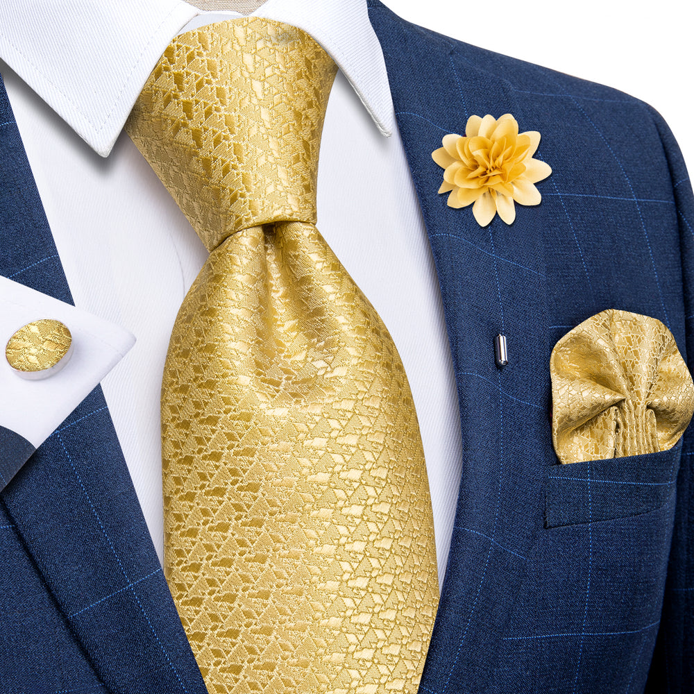 
                
                    Load image into Gallery viewer, Golden Floral Silk Men&amp;#39;s Necktie Handkerchief Cufflinks Set With Lapel Pin Brooch Set
                
            