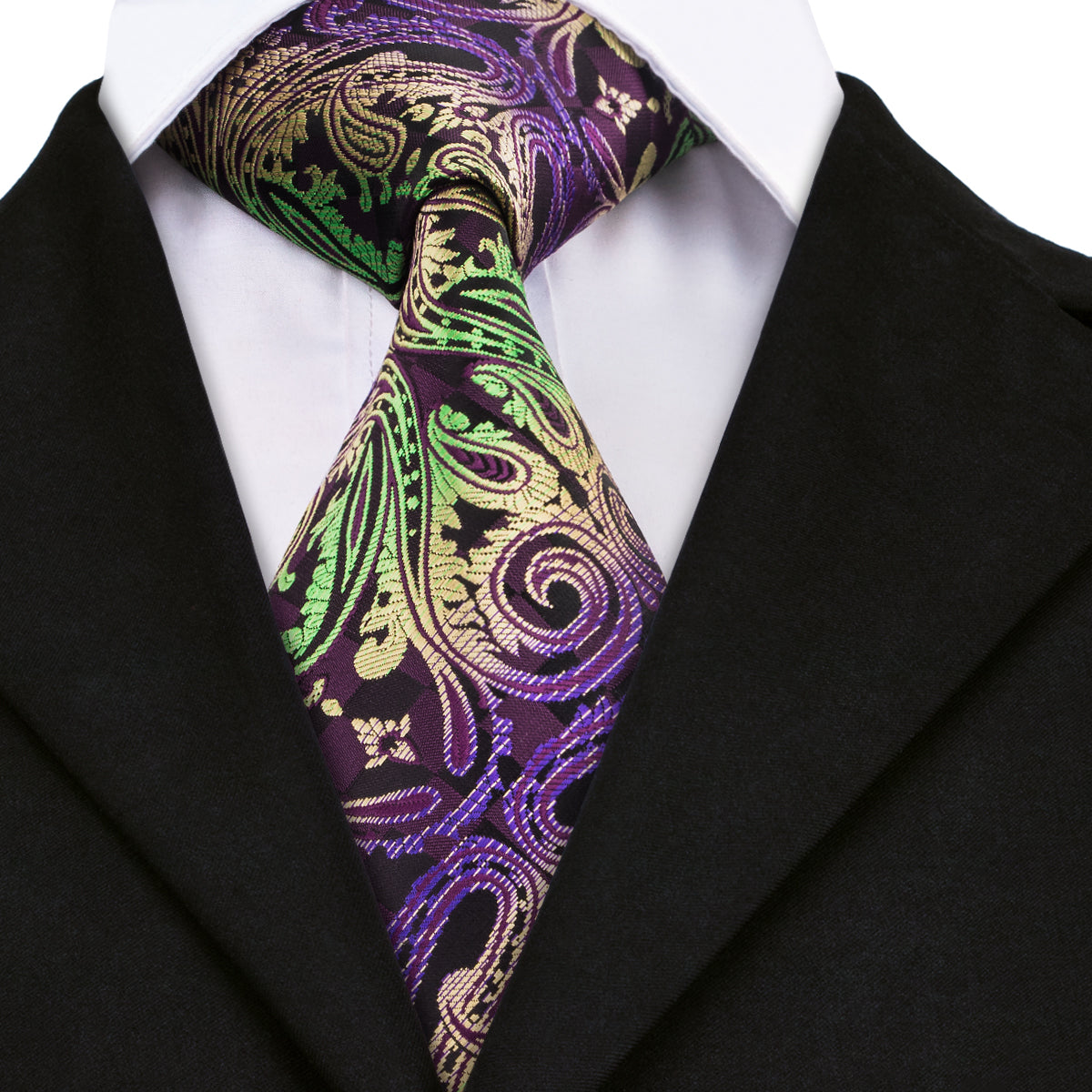 Purple Green Paisley Tie Pocket Square Cufflinks Set – DiBanGuStore