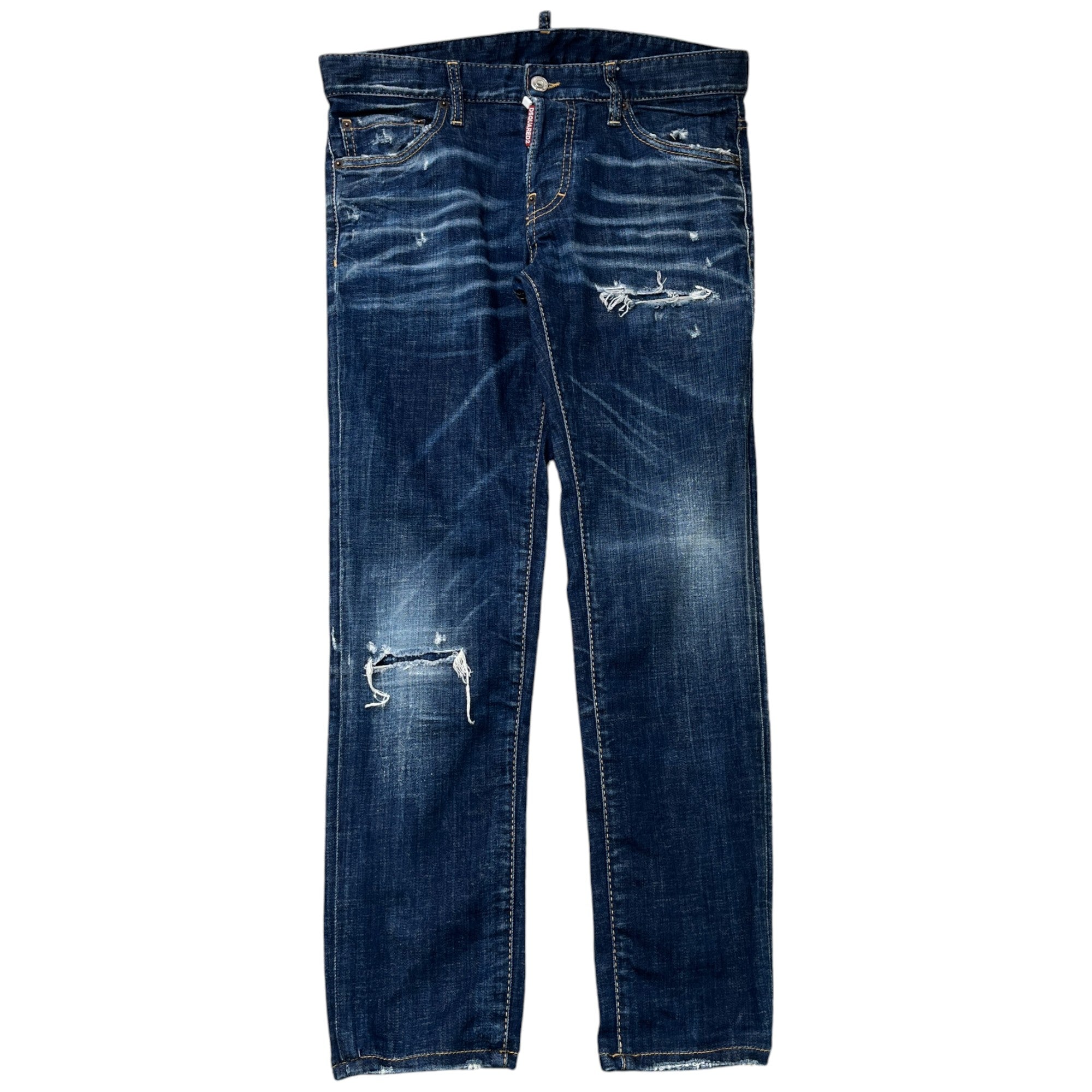 image of Men's Plaque Logo Distressed Jeans Navy Size IT 46 / UK 30