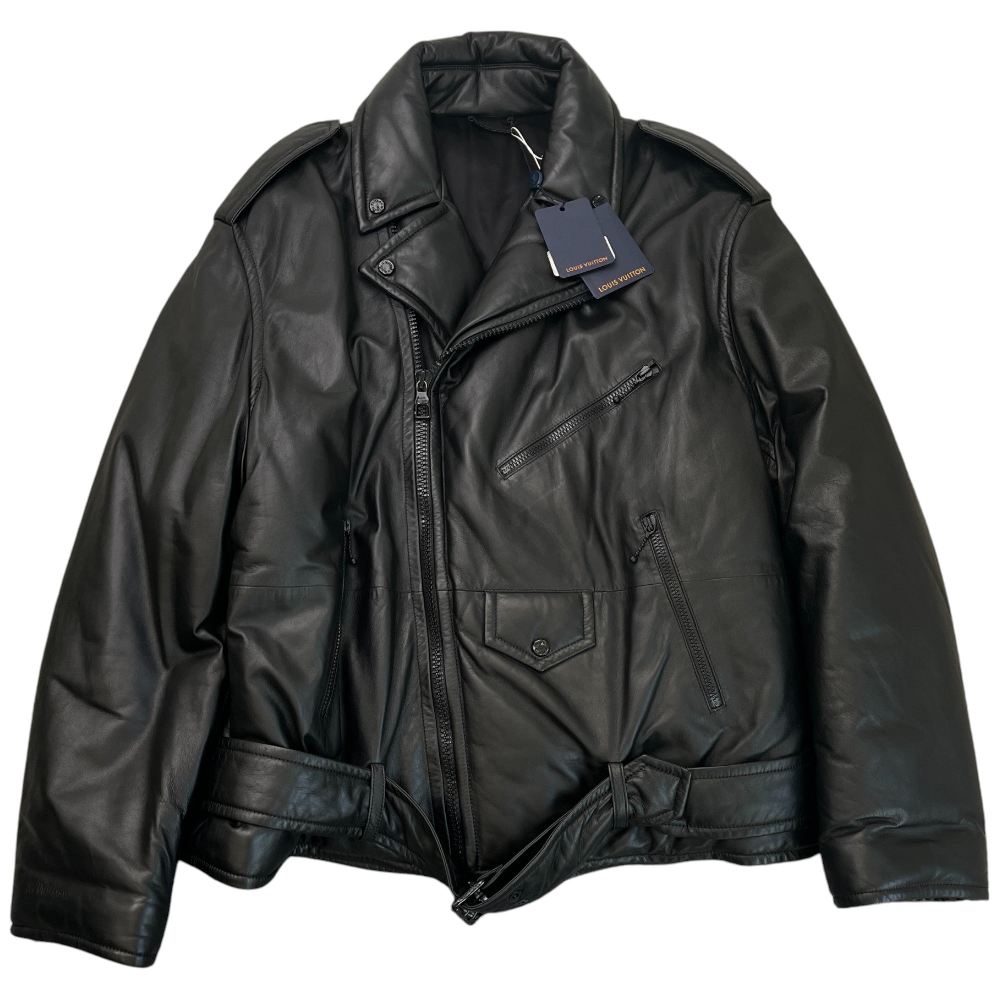 image of Men's 2021 Lamb Leather Moto Jacket Jacket Black Size IT 58 / XXXXL