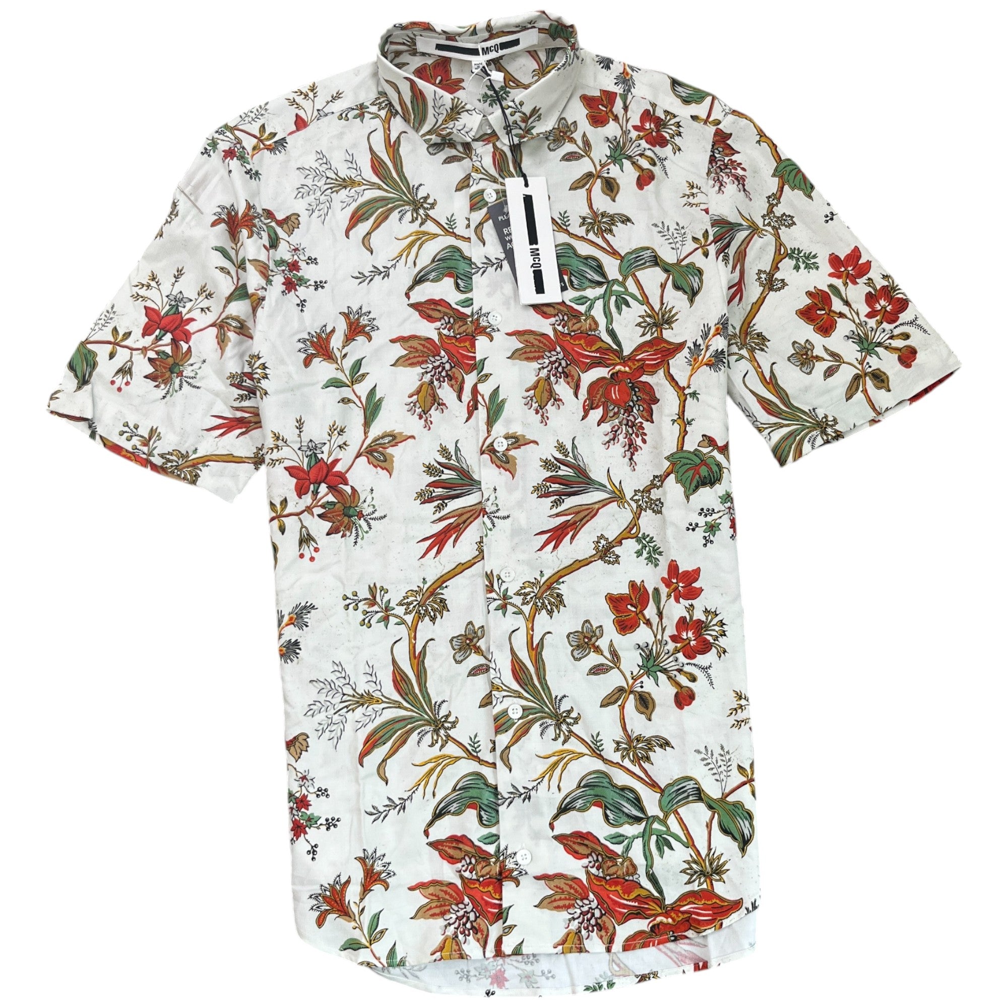 image of Men's Floral Print Short Sleeve Shirt Cream Size IT 48 / UK M