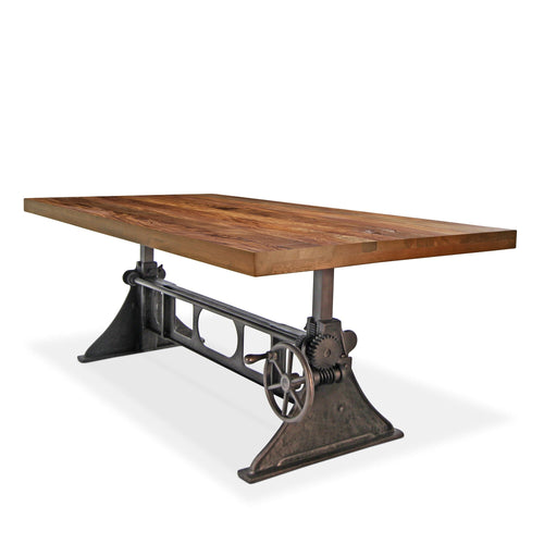 Delta Industrial Dining Adjustable Height Cast Iron Base - Walnut Rustic Dining Table Rustic Deco