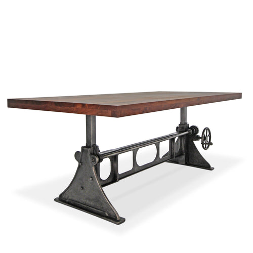 Industrial Dining - Adjustable Height Crank - Cast Iron Base - Provincial Dining Table Rustic Deco