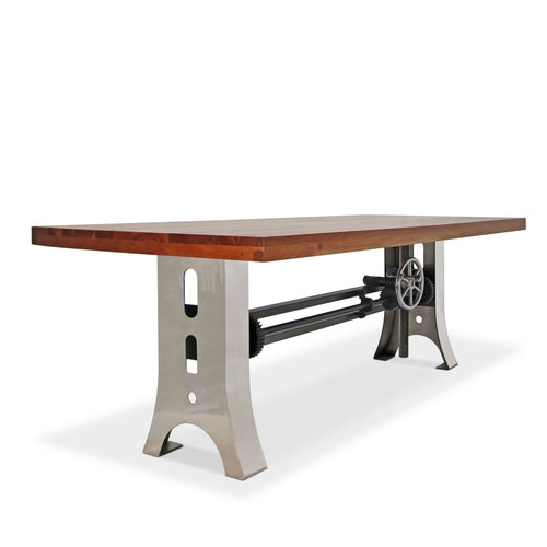 Industrial Dining Table Polished Stainless Steel Adjustable Height Natural Dining Table Rustic Deco