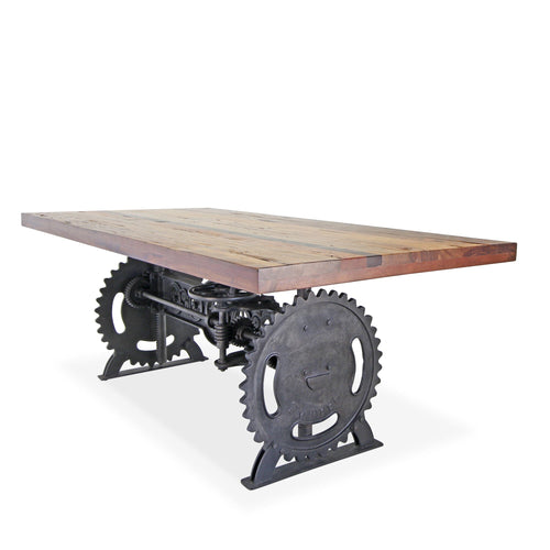 Steampunk Adjustable Dining Table - Iron Crank Base - Natural Finish Dining Table Rustic Deco