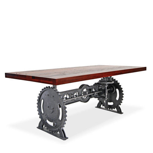 Steampunk Adjustable Dining Table - Iron Crank Base - Rustic Mahogany Dining Table Rustic Deco