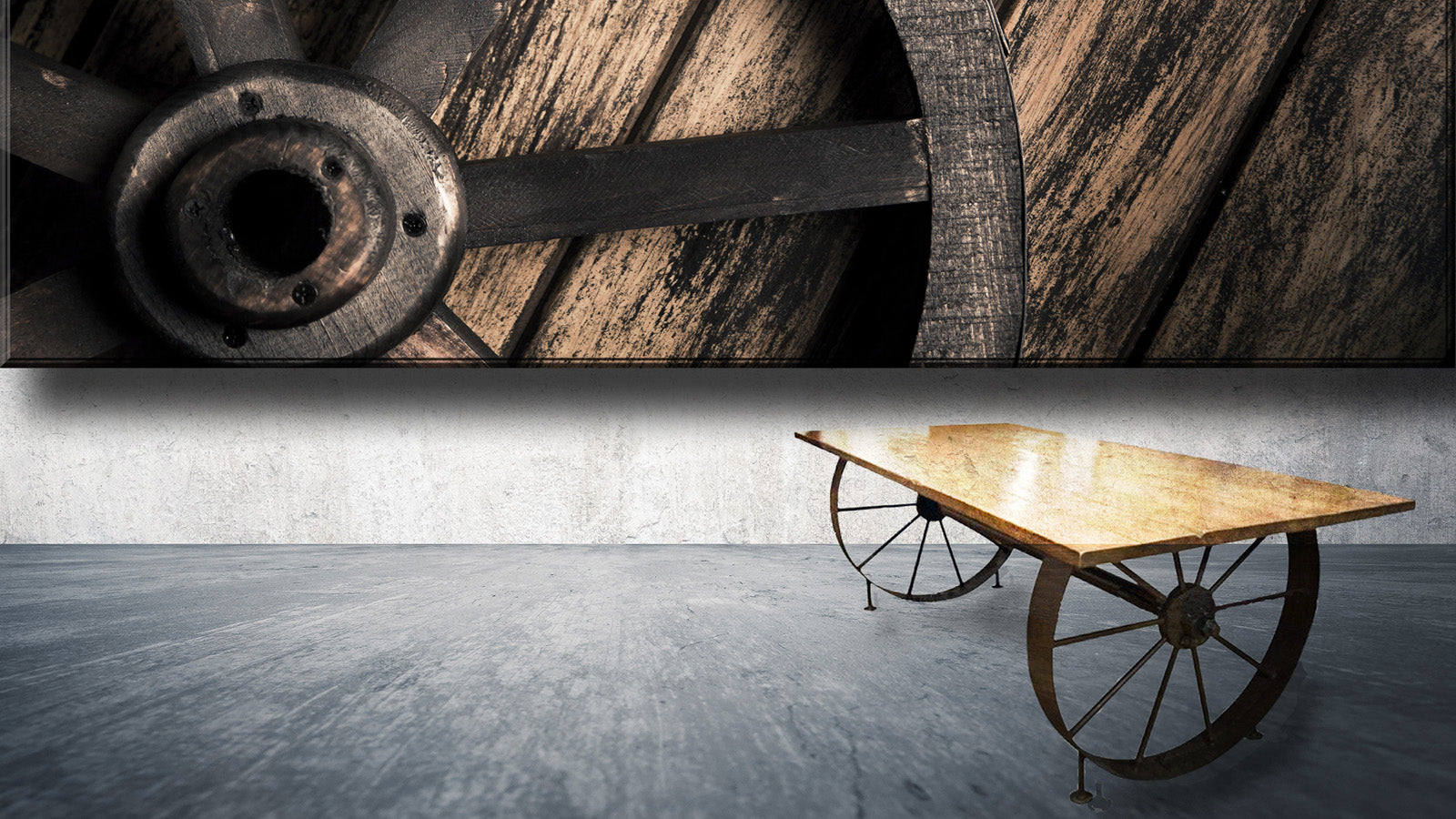 vintage wagon wheel table with with rustic hardwood top