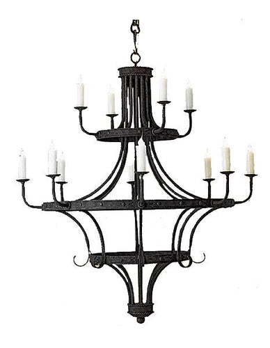 12 Light Hand Forged Iron Chandelier - 54" Diameter - 66" High-Rustic Deco Incorporated