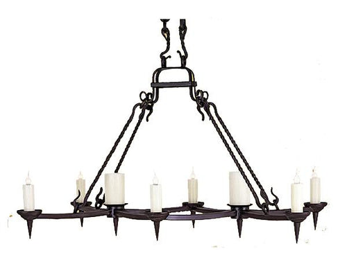 8 Light Large Rustic Hand Forged Chandelier 60" Long-Rustic Deco Incorporated