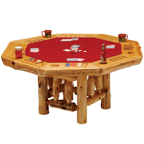 8-sided Cedar Log Poker Table - Armor Finish Top - Optional Dining Table Cover in 3 finishes-Rustic Deco Incorporated
