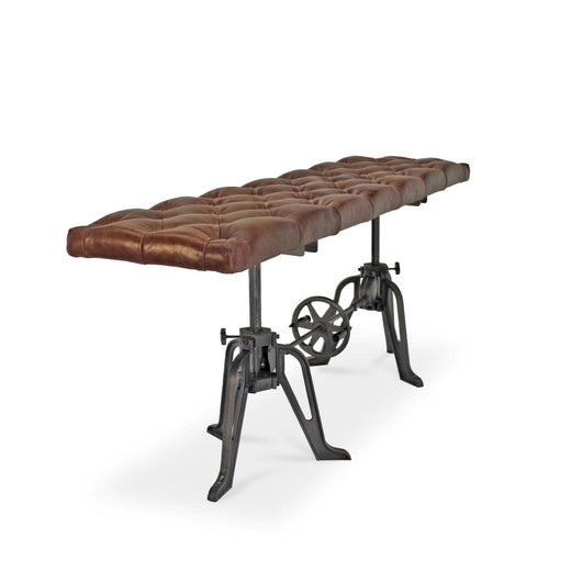 Adjustable Industrial Dining Bench - Cast Iron - Brown Tufted