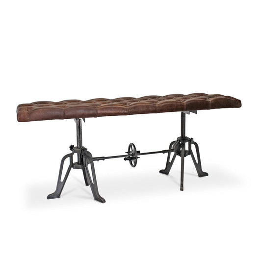 Adjustable Industrial Dining Bench - Cast Iron - Brown Tufted