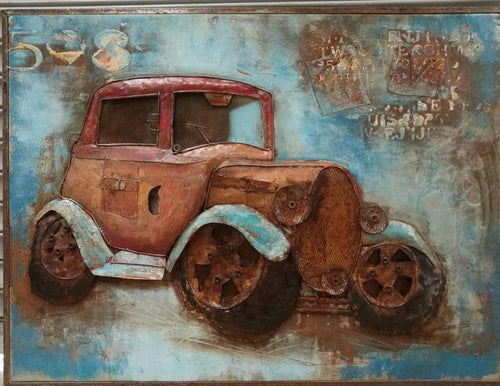 Antique Car Rustic 3D Metal Wall Art - 48" x 36" - Industrial - Rustic Deco Incorporated