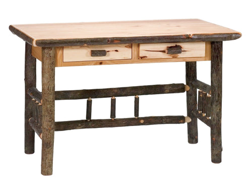 Authentic Natural Hickory Log Writing Desk - Two Drawers - Custom USA - Rustic Deco Incorporated