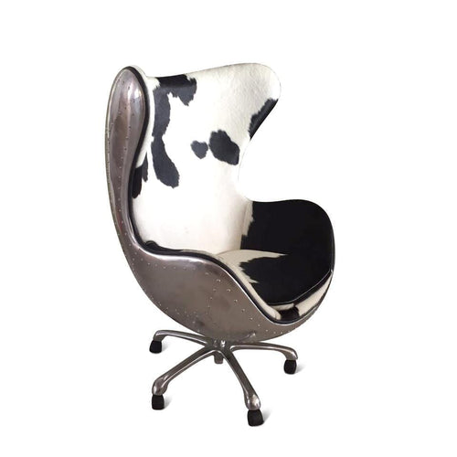 Aviator Egg Office Chair - Jacobsen - Aluminum - Cowhide - Swivel - Casters - Rustic Deco Incorporated