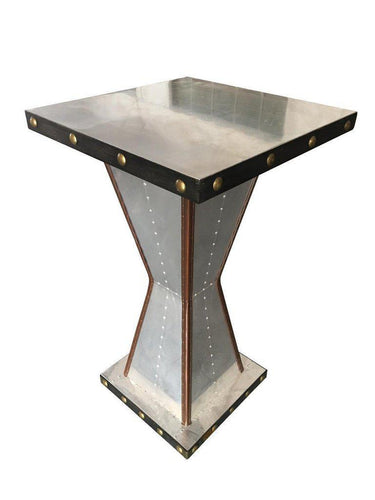 Aviator Polished Aluminum Genuine Leather Trim Pub Table - Rustic Deco Incorporated