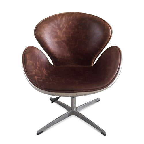 Aviator Swan Chair - Polished Aluminium - Genuine Leather - Swivel Adjustable-Rustic Deco Incorporated