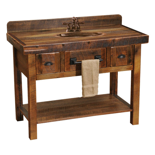 Barnwood Freestanding Open Vanity with Shelf and Two Drawers - Artisan Top-Rustic Deco Incorporated