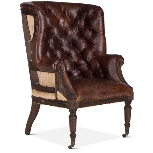 Brown Leather Tufted Cigar Chair - Deconstructed Back - Rustic Deco Incorporated