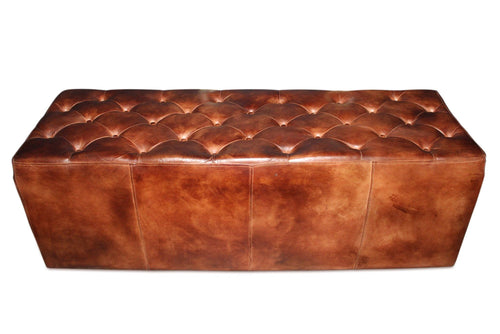 Brown Tufted Distressed Leather Dining or Casual Bench - 60"-Rustic Deco Incorporated