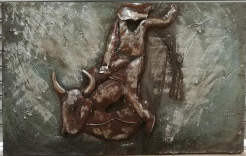 Bull Rider Western Rodeo Cowboy Rustic 3D Metal Wall Art - 48" x 30" - Rustic Deco Incorporated