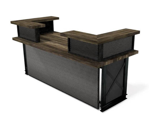 Carruca Modern Industrial Reception Desk - Steel Base - Wood Top - L Shape - Rustic Deco Incorporated