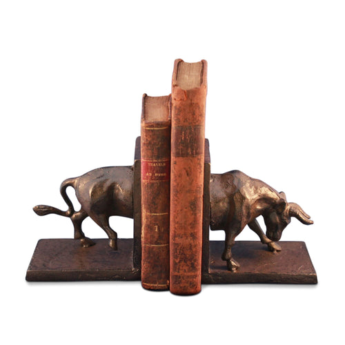 Cast Iron Charging Bull Bookends - Metal - Pair - Rustic Deco Incorporated