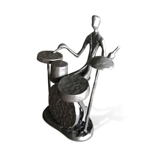 Musician Playing Drums Sculpture Figurine - Drummer - Cast Iron-Rustic Deco Incorporated